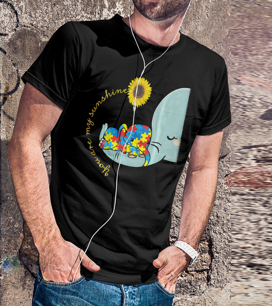 You Are My Sunshine Autism Awareness Elephant Puzzle Sunflower T-Shirt