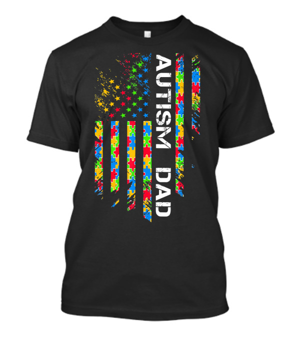 Autism Dad Puzzle Piece Flag USA Awareness T-Shirt