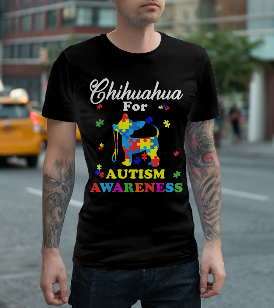 Chihuahua for Autism Awareness Puzzle Pattern Dog T-Shirt