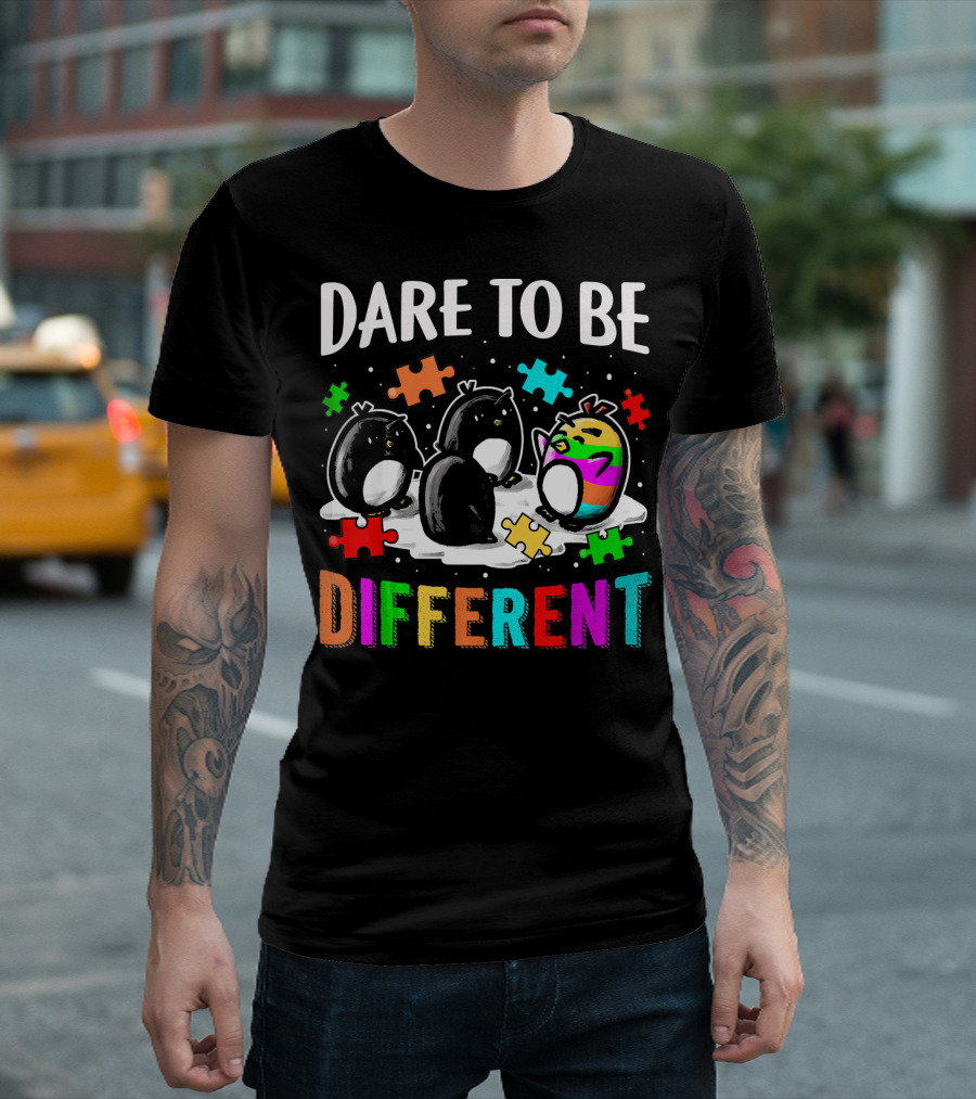 Dare To Be Different Penguin Puzzle Autism Awareness T-Shirt