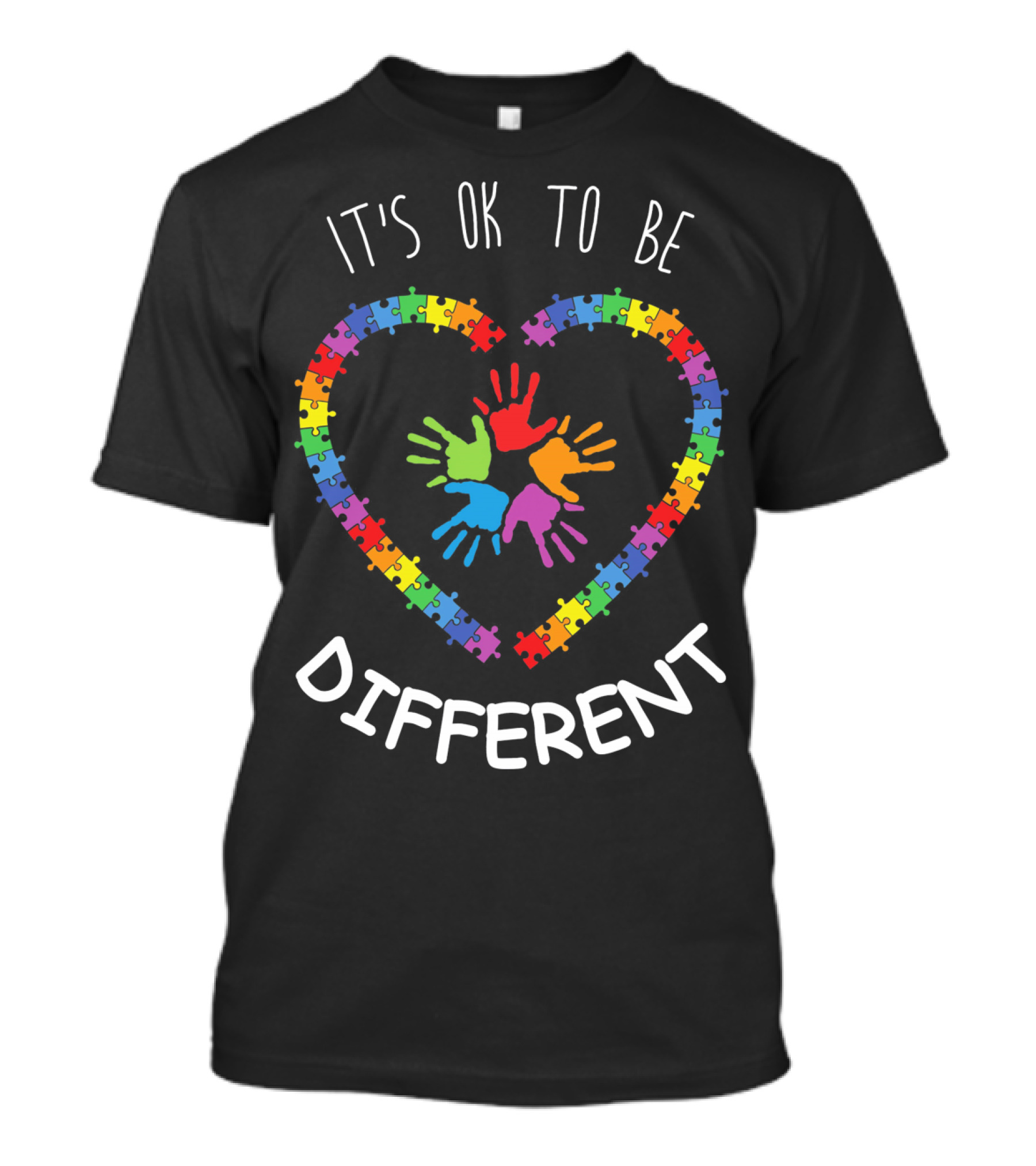 Autism LS Awareness Month It's OK To Be Different Puzzle Heart Hands T-Shirt