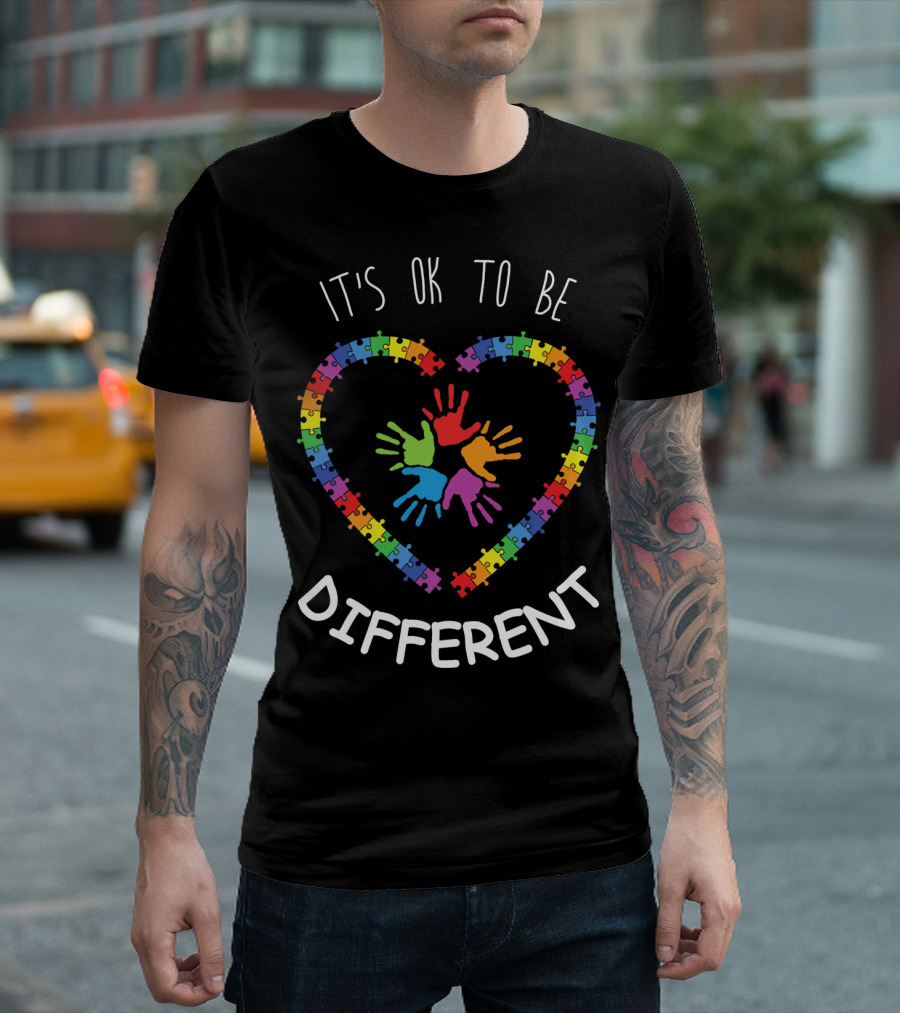 Autism LS Awareness Month It's OK To Be Different Puzzle Heart Hands T-Shirt