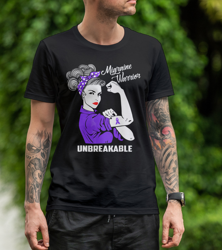 Migraine Warrior Unbreakable Awareness Strength Retro Rosie The Riveter T-Shirt