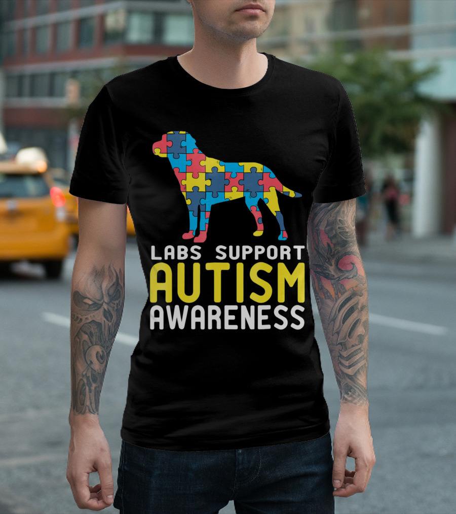 Labs Support Autism Awareness Puzzle Labrador T-Shirt