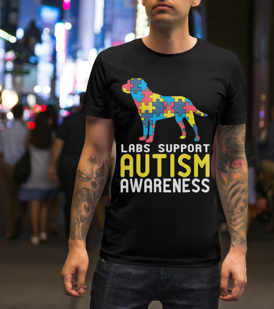Labs Support Autism Awareness Puzzle Labrador T-Shirt