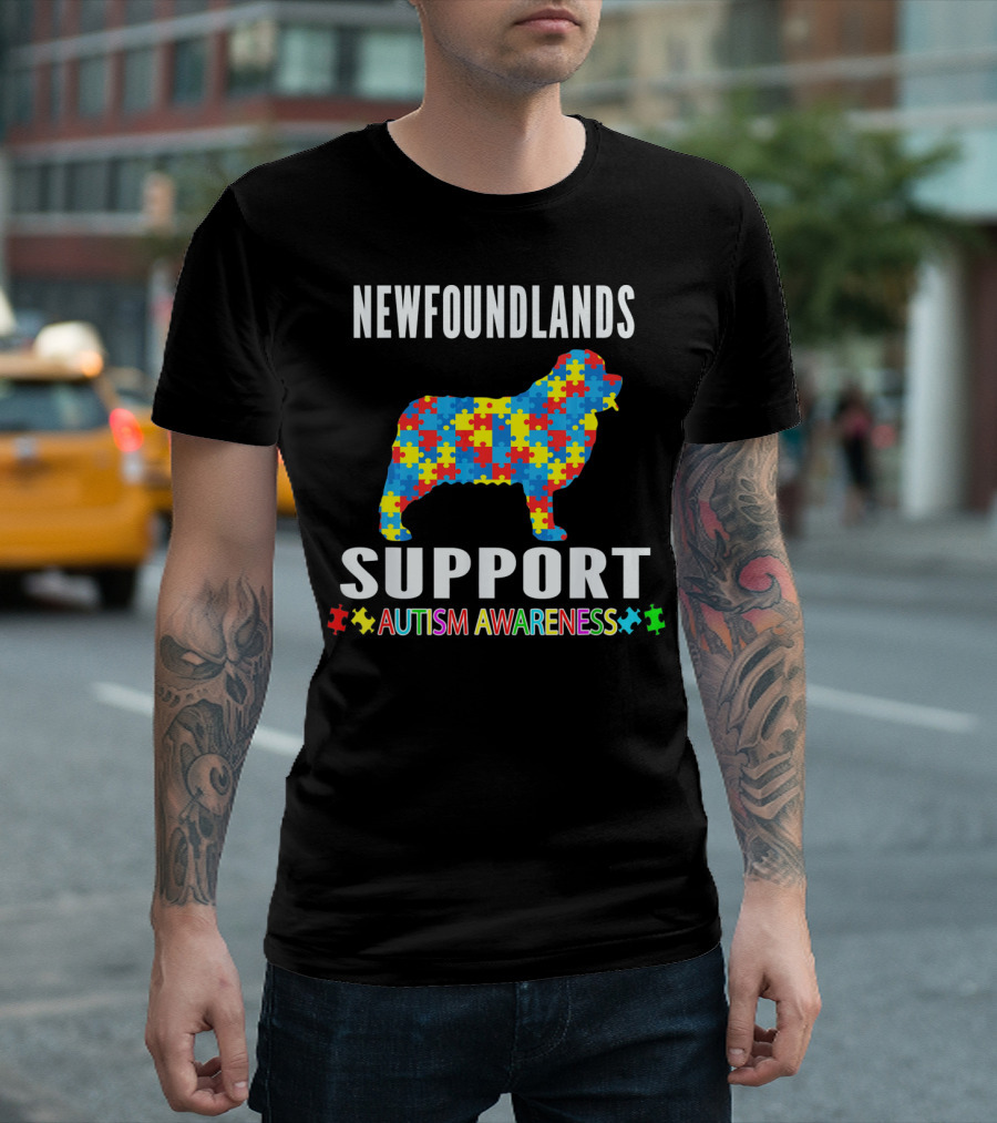 Newfoundlands Support Autism Awareness Puzzle Dog T-Shirt