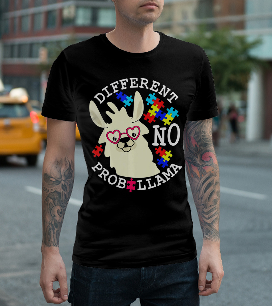 Different No Probllama Autism Awareness T-Shirt