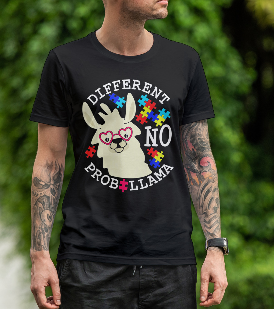Different No Probllama Autism Awareness T-Shirt