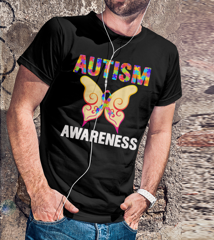 AUTISM AWARENESS Puzzle Piece Butterfly T-Shirt