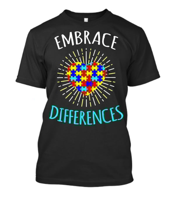 Embrace Differences Autism Awareness Puzzle Heart Rib T-Shirt