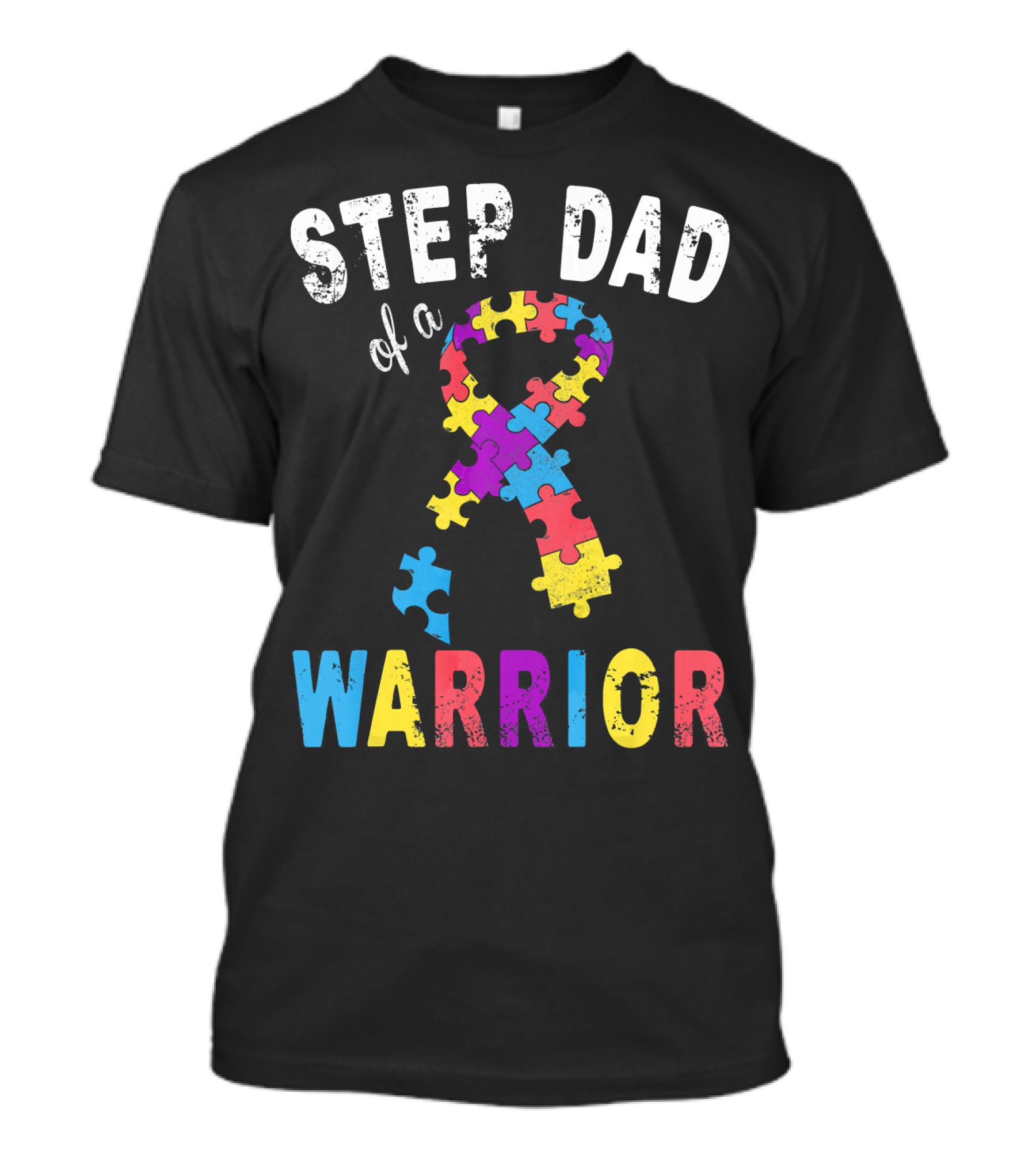 Step Dad Of A Warrior Autism Awareness Puzzle T-Shirt