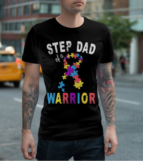 Step Dad Of A Warrior Autism Awareness Puzzle T-Shirt
