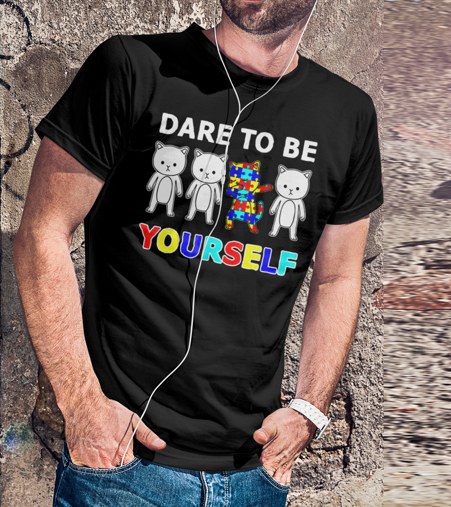 Dare To Be Yourself Cat Dabbing Autism Puzzle T-Shirt