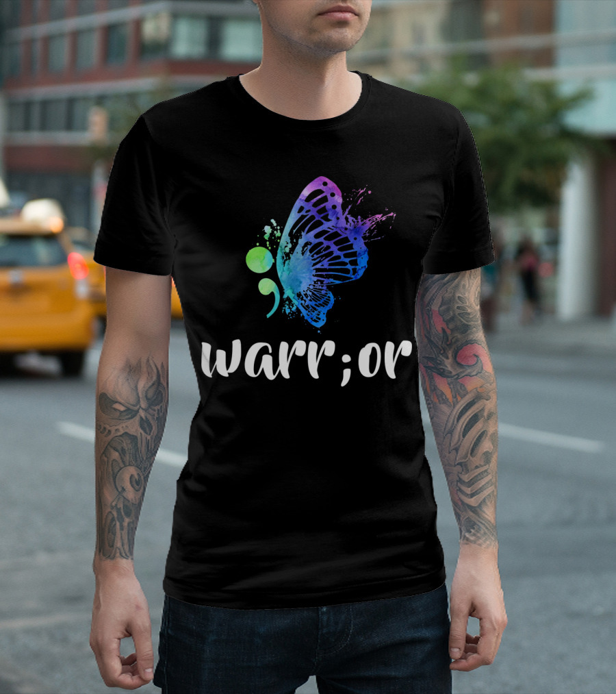 Warrior Semicolon Butterfly Suicide Prevention T-Shirt