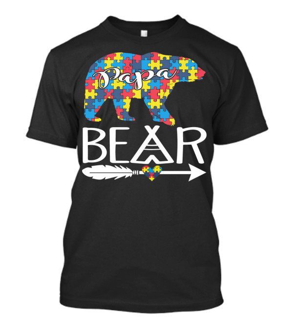 Papa Bear Puzzle Heart Autism Awareness T-Shirt