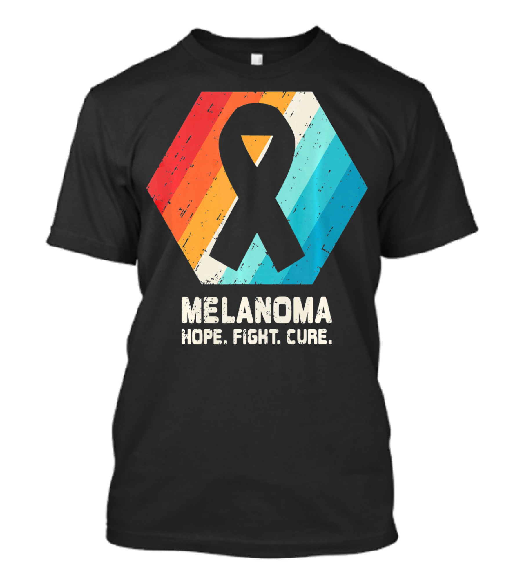 Melanoma Hope Fight Cure Awareness Ribbon Retro Stripe T-Shirt