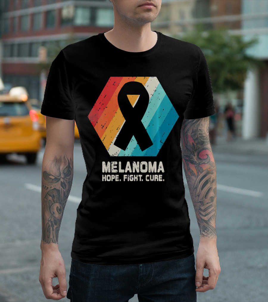 Melanoma Hope Fight Cure Awareness Ribbon Retro Stripe T-Shirt
