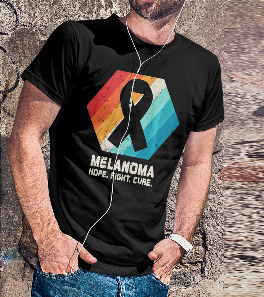 Melanoma Hope Fight Cure Awareness Ribbon Retro Stripe T-Shirt