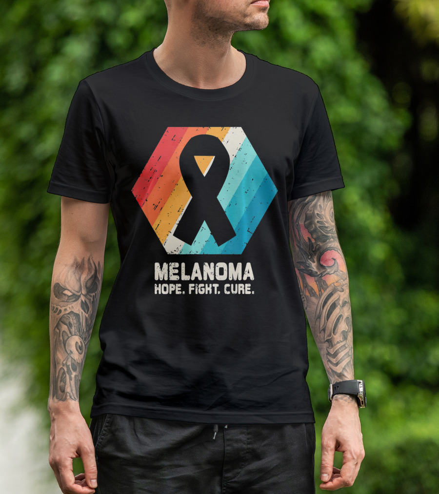 Melanoma Hope Fight Cure Awareness Ribbon Retro Stripe T-Shirt