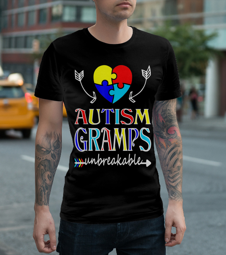 Autism Gramps Unbreakable Heart Puzzle Arrows Awareness T-Shirt