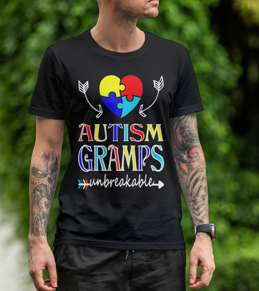 Autism Gramps Unbreakable Heart Puzzle Arrows Awareness T-Shirt