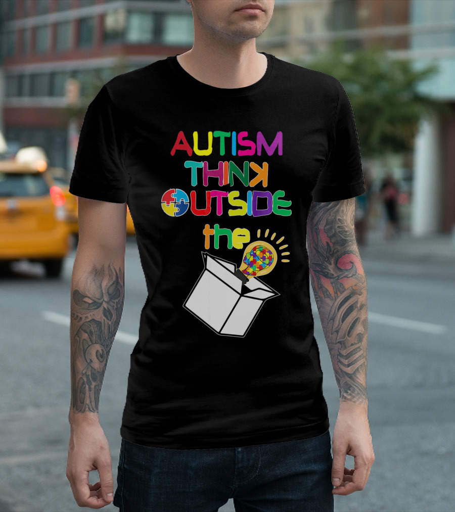 Autism Think Outside The Box Puzzle Piece Lightbulb Awareness T-Shirt