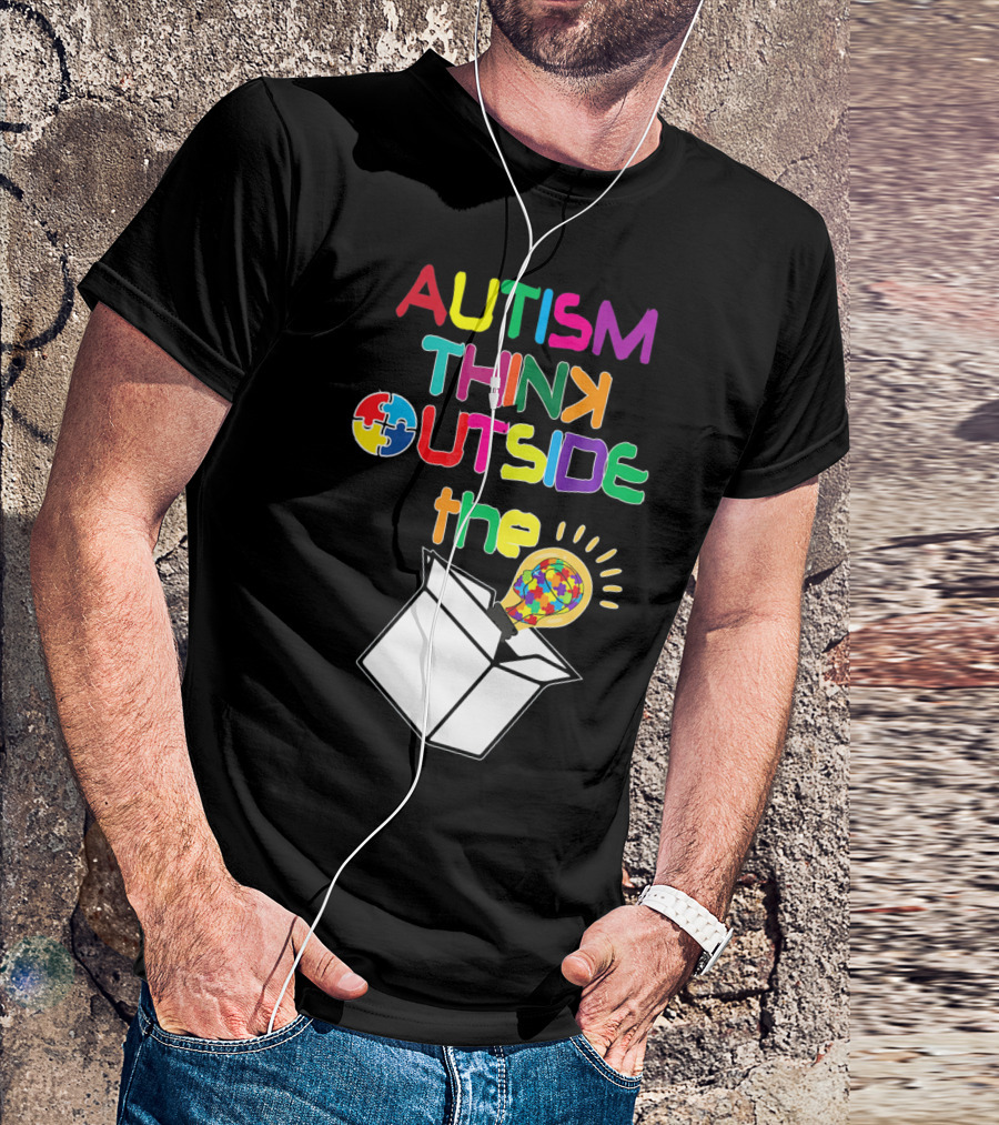 Autism Think Outside The Box Puzzle Piece Lightbulb Awareness T-Shirt