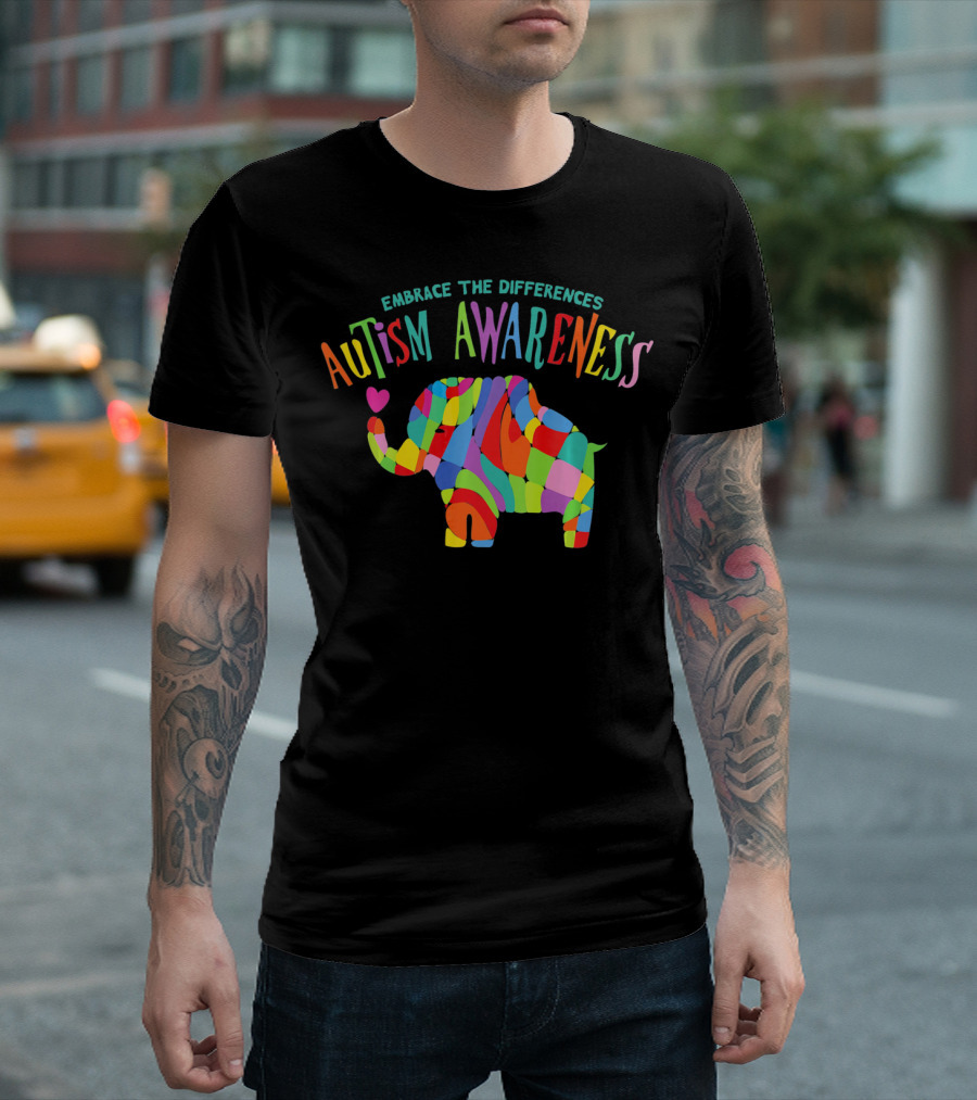 Autism Awareness Embrace the Differences Colorful Elephant T-Shirt