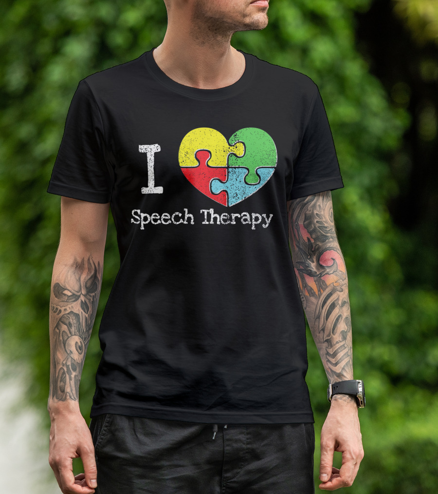 I Heart Speech Therapy Puzzle Autism Awareness T-Shirt
