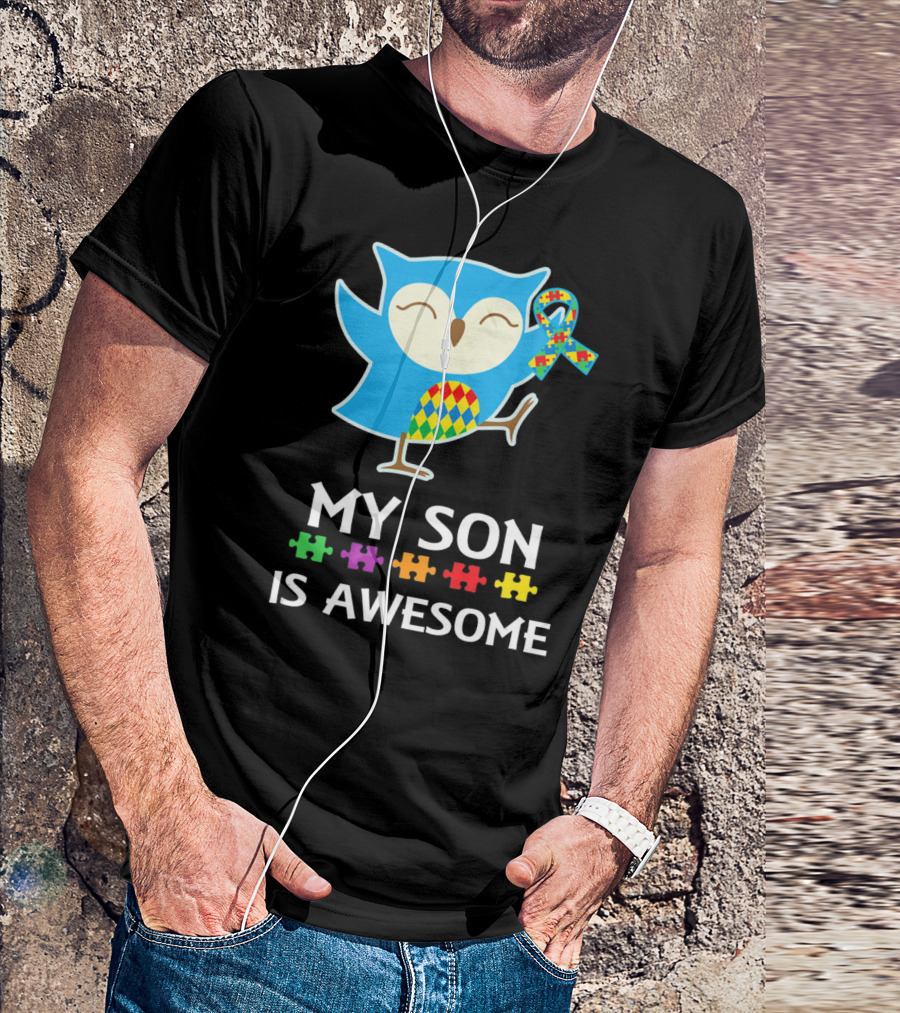 My Son Is Awesome Autism Awareness Owl With Puzzle T-Shirt