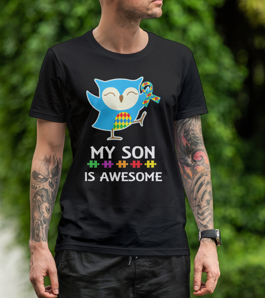 My Son Is Awesome Autism Awareness Owl With Puzzle T-Shirt