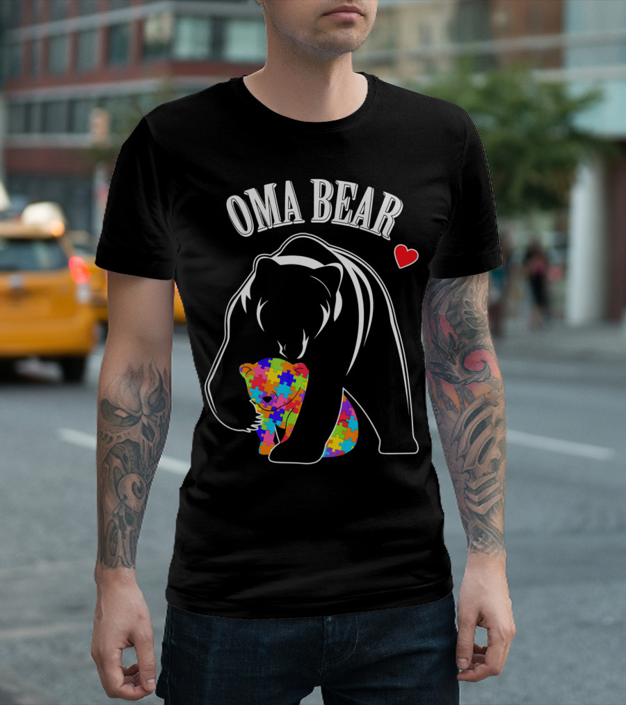 Oma Bear Autism Awareness Love Puzzle Heart T-Shirt