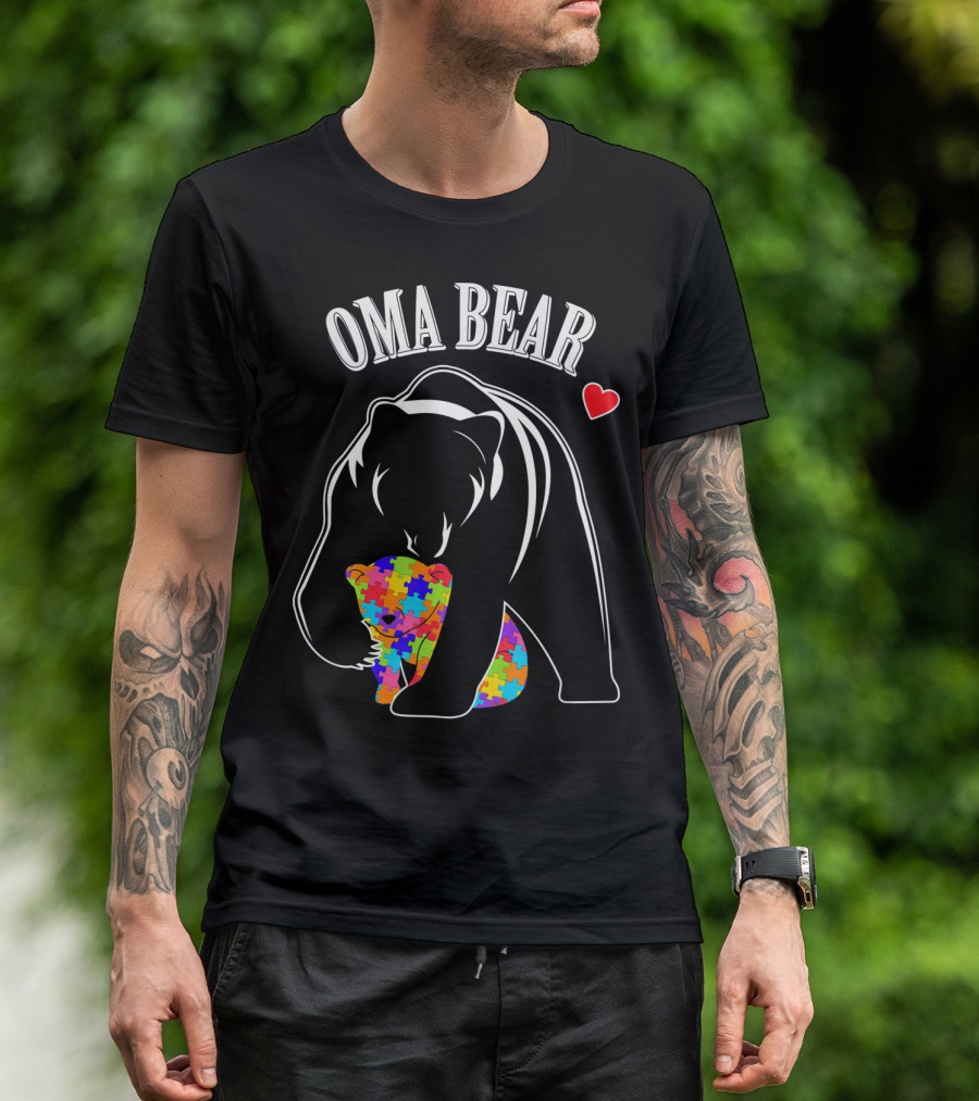 Oma Bear Autism Awareness Love Puzzle Heart T-Shirt