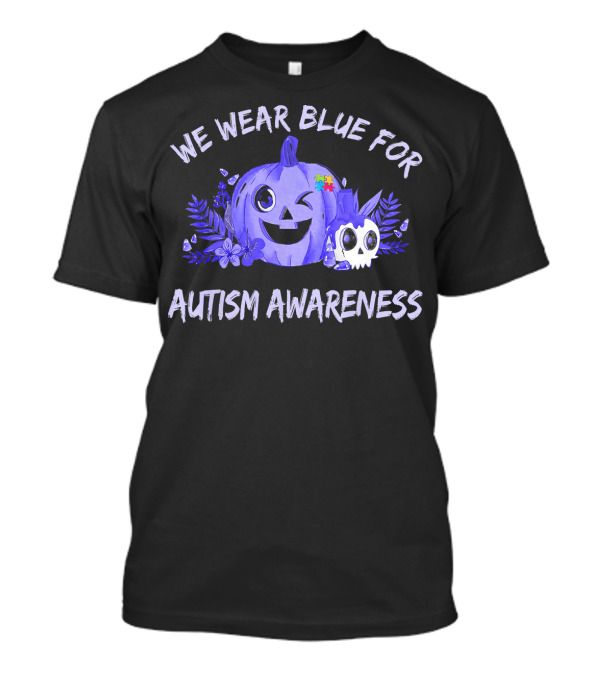 We Wear Blue For Autism Awareness Pumpkin Winking Face T-Shirt