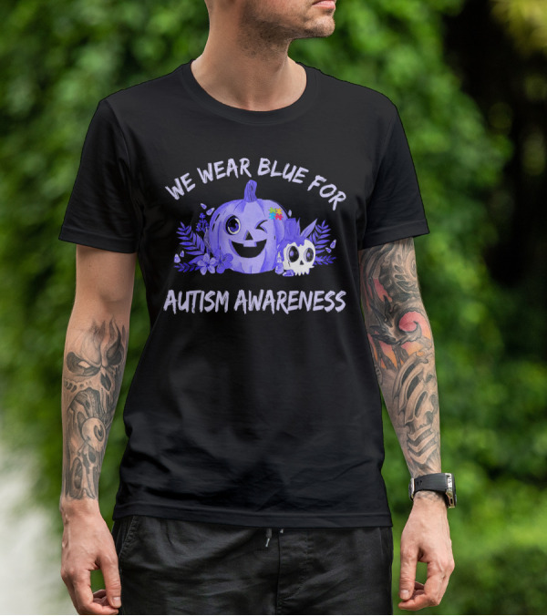 We Wear Blue For Autism Awareness Pumpkin Winking Face T-Shirt
