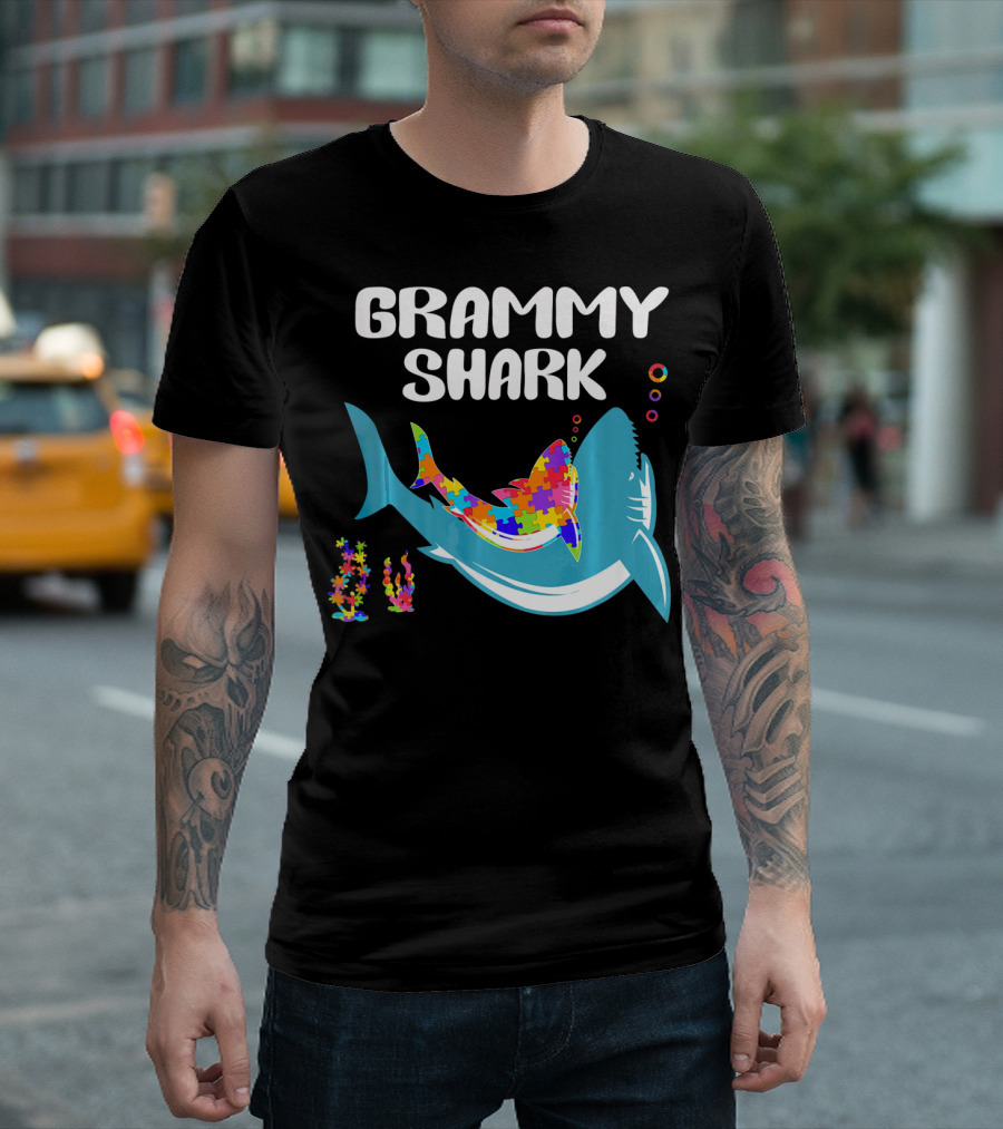 GRAMMY SHARK Autism Awareness Puzzle Shark T-Shirt