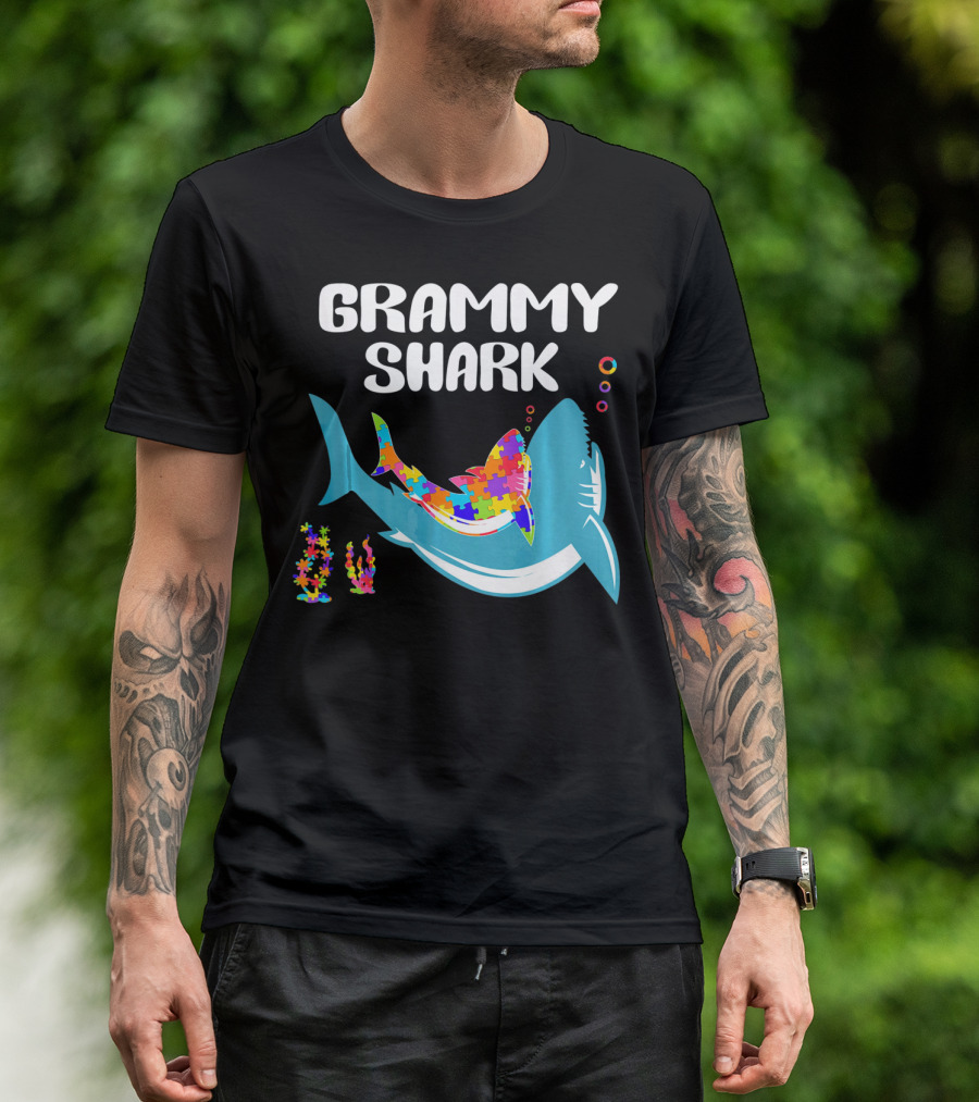 GRAMMY SHARK Autism Awareness Puzzle Shark T-Shirt