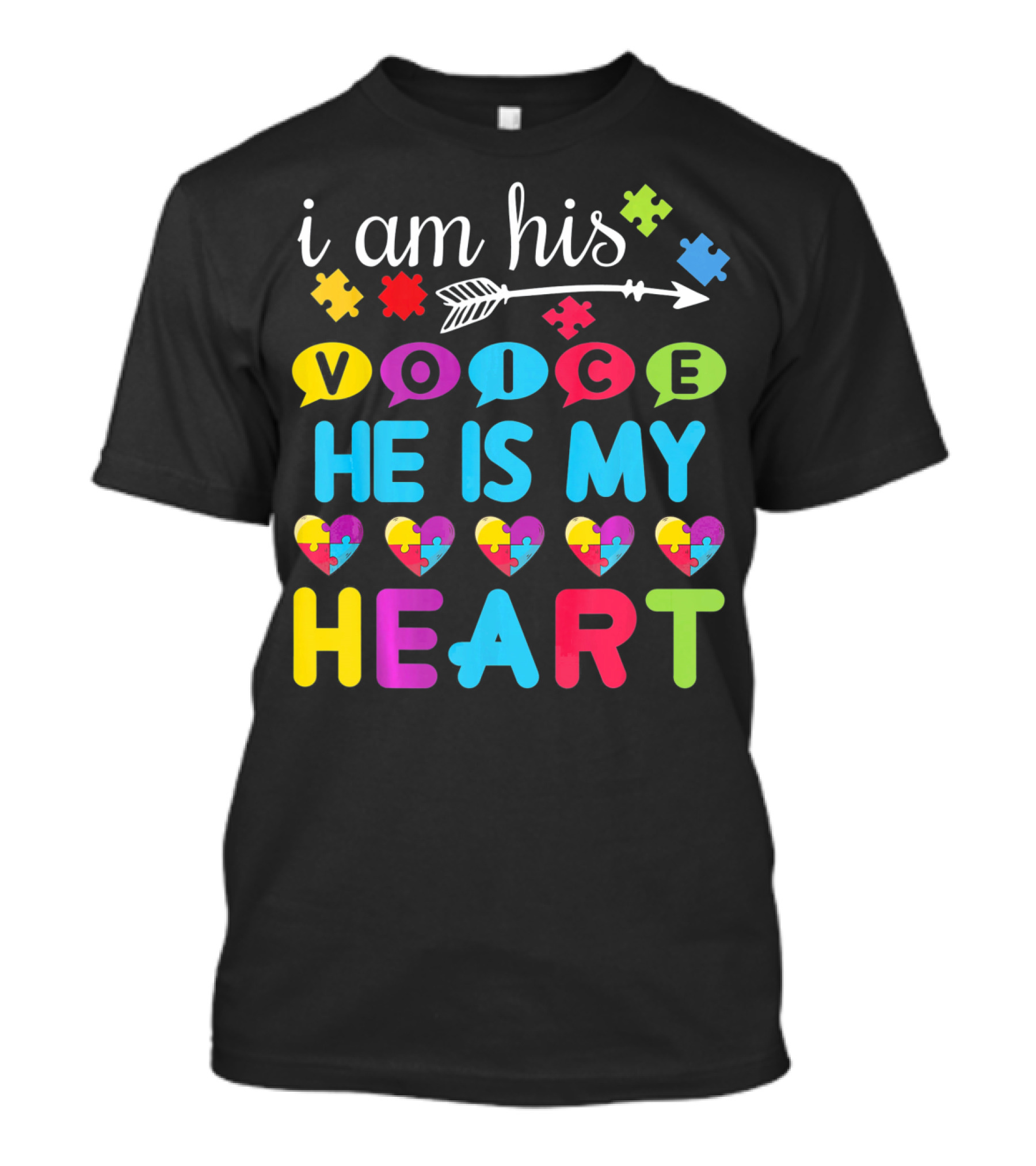 I Am His Voice He Is My Heart With Puzzle Pieces Autism Awareness T-Shirt