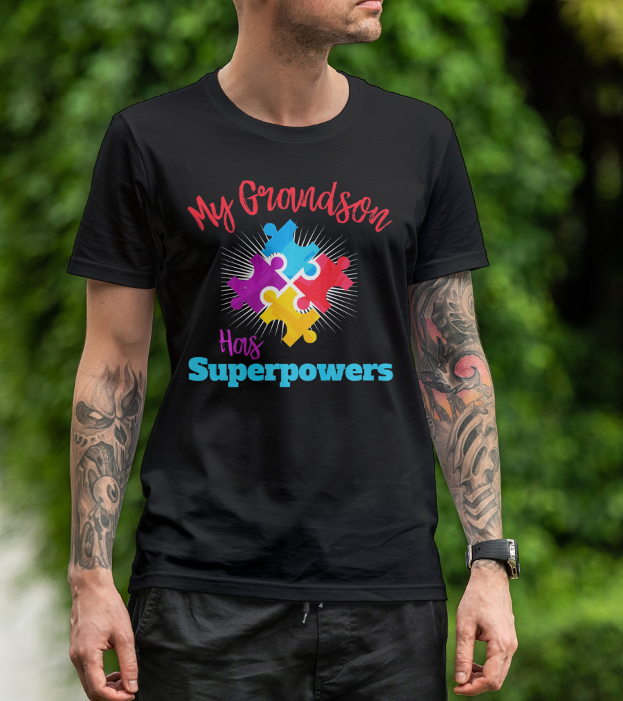 My Grandson Has Autism Superpowers Puzzle T-Shirt