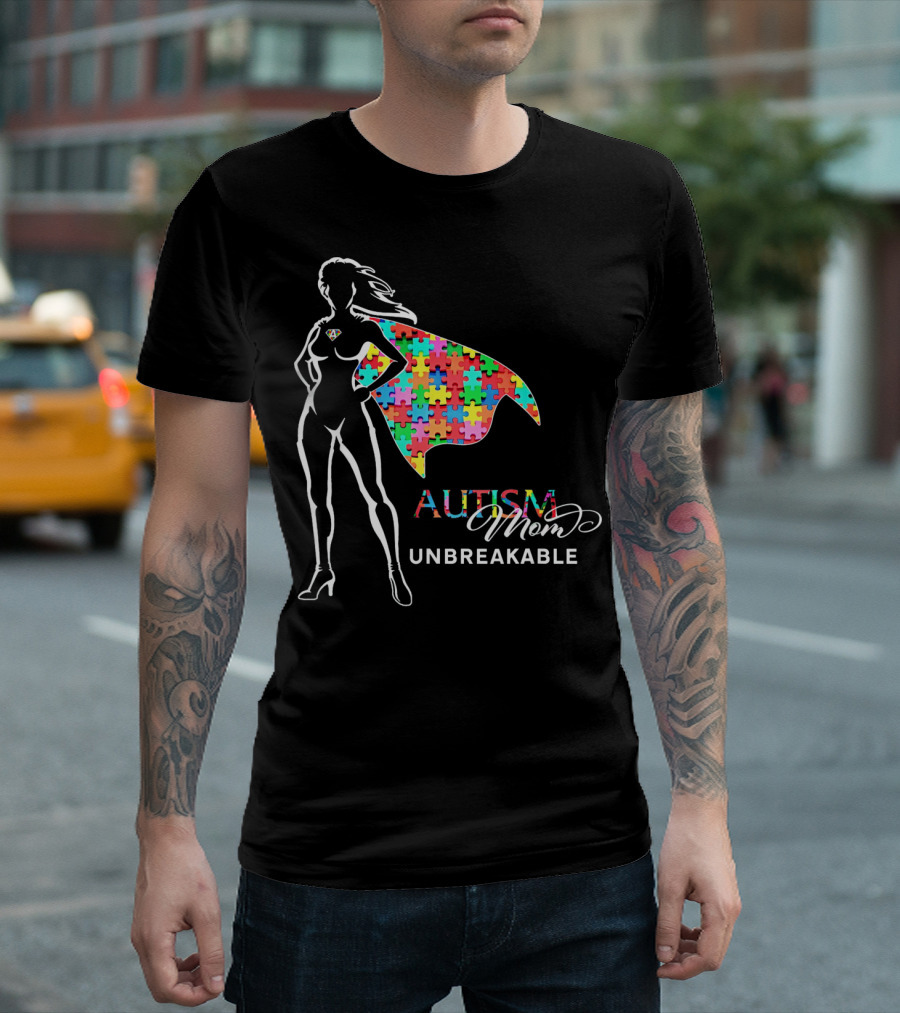 Superhero Autism Mom Unbreakable Puzzle Cape T-Shirt