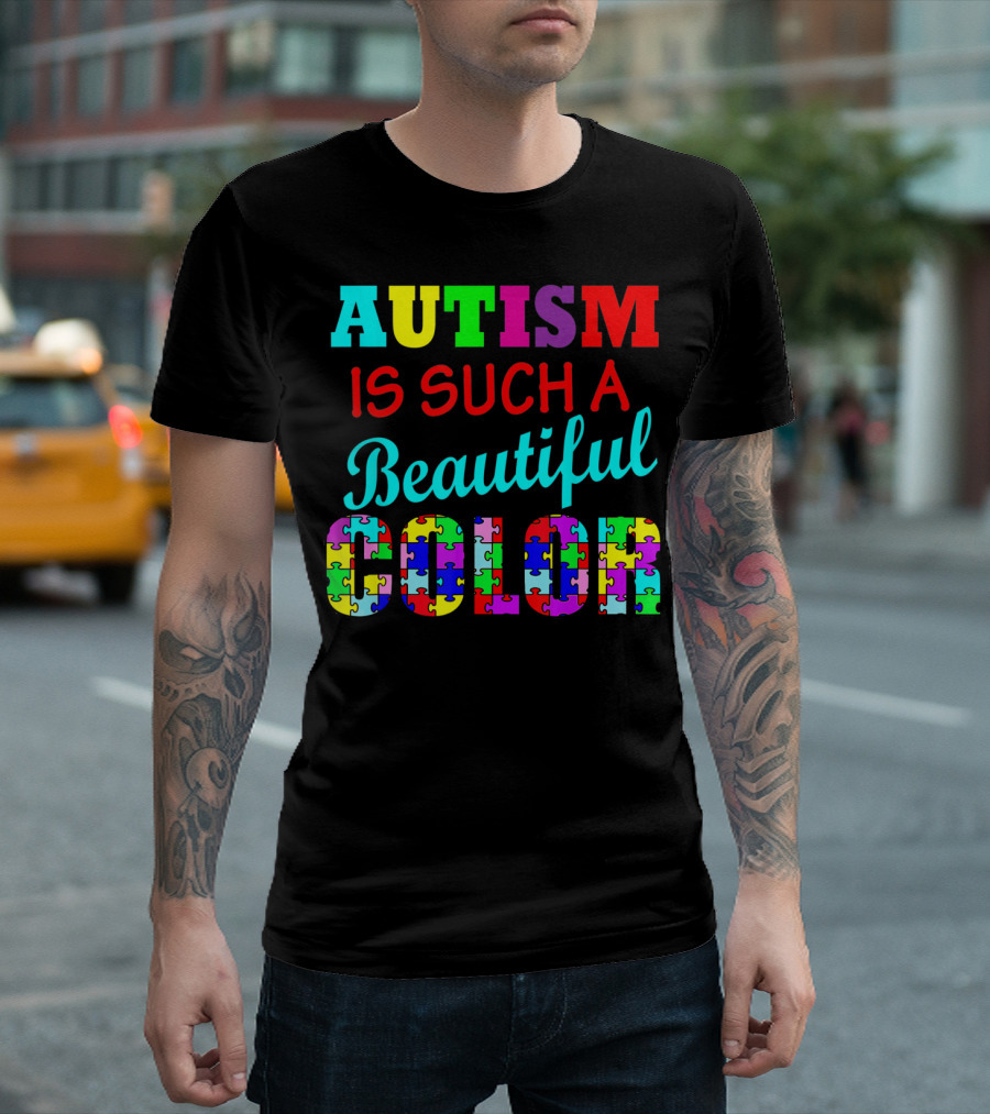 Autism Is Such A Beautiful Color Puzzle Piece Letters T-Shirt