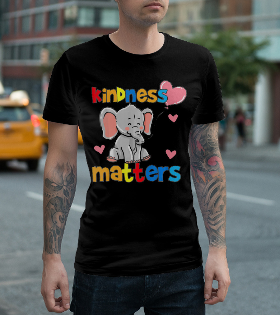 Kindness Matters Autism Awareness Elephant with Hearts T-Shirt