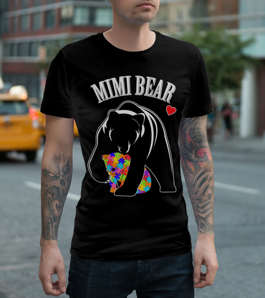 Mimi Bear Autism Awareness Love Puzzle Heart T-Shirt