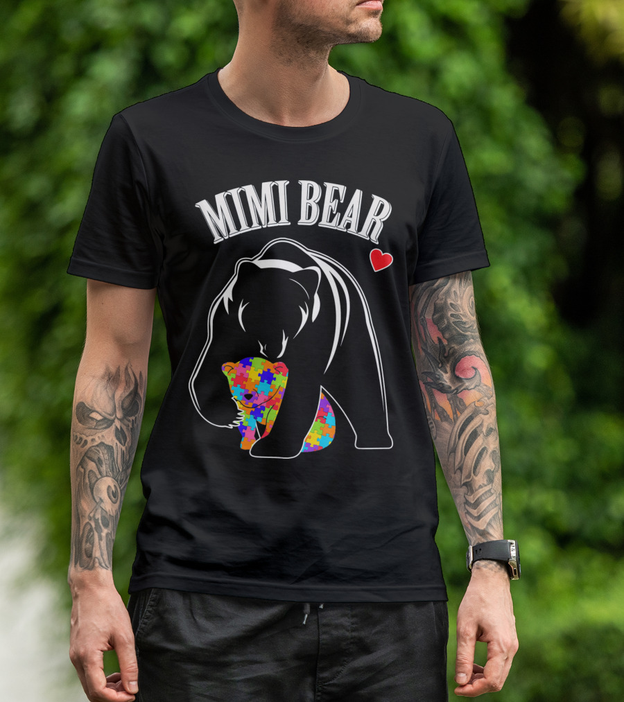 Mimi Bear Autism Awareness Love Puzzle Heart T-Shirt