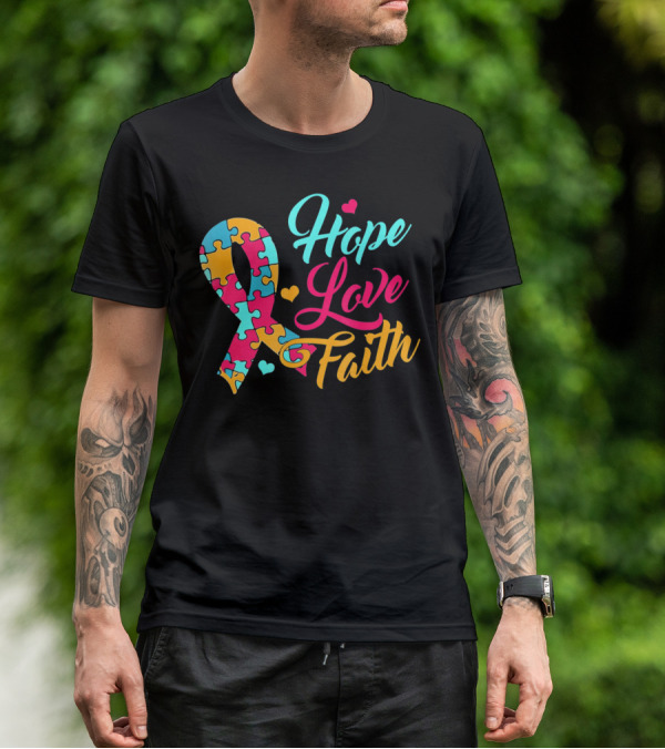 Hope Love Faith Autism Awareness Puzzle T-Shirt