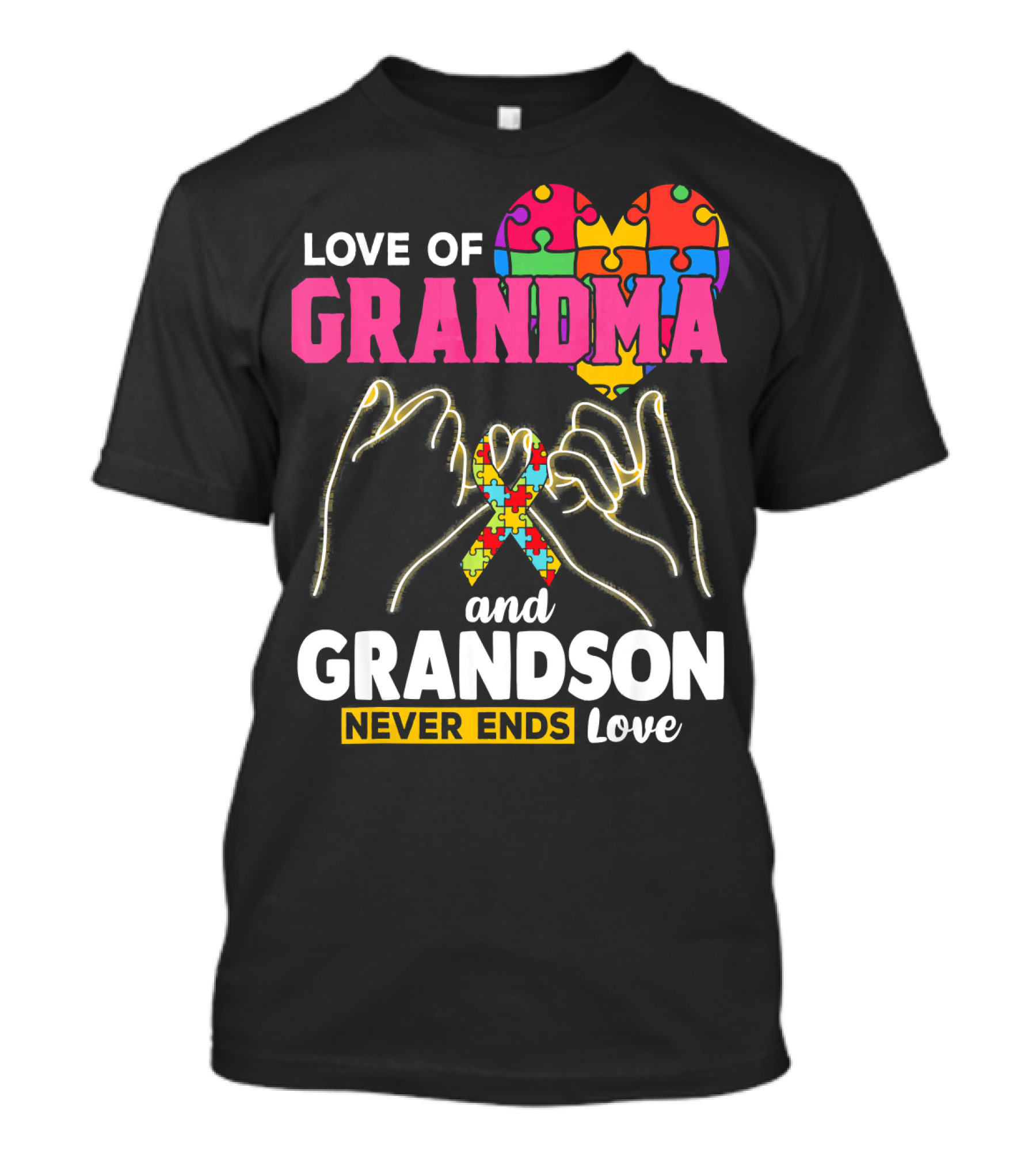 Love Of Grandma And Grandson Never Ends Love Puzzle Heart Hands T-Shirt