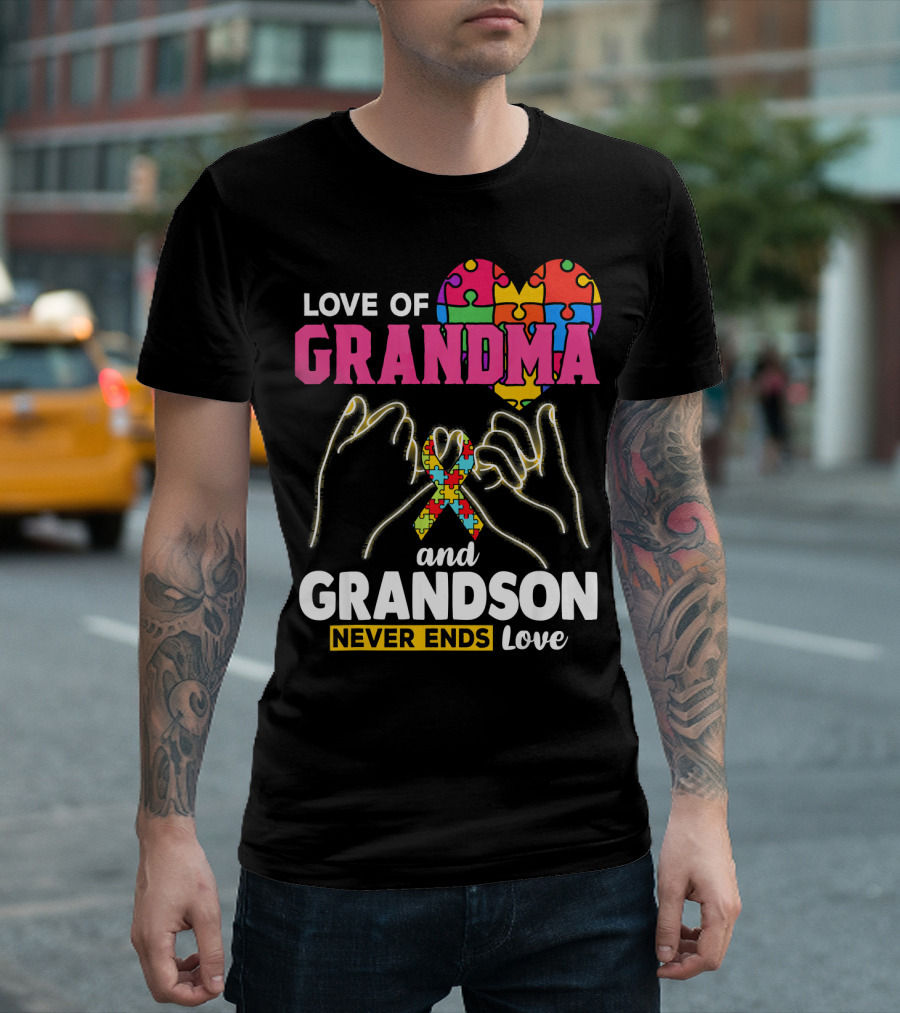 Love Of Grandma And Grandson Never Ends Love Puzzle Heart Hands T-Shirt