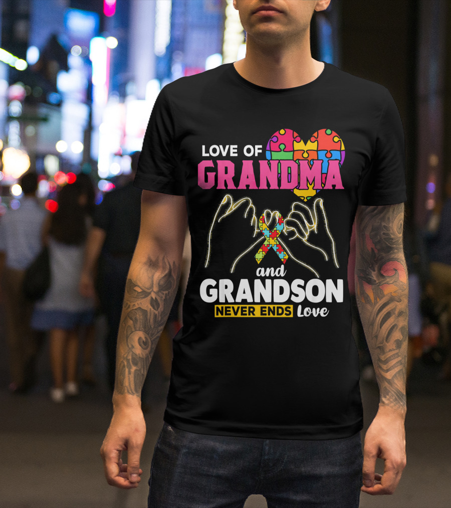 Love Of Grandma And Grandson Never Ends Love Puzzle Heart Hands T-Shirt