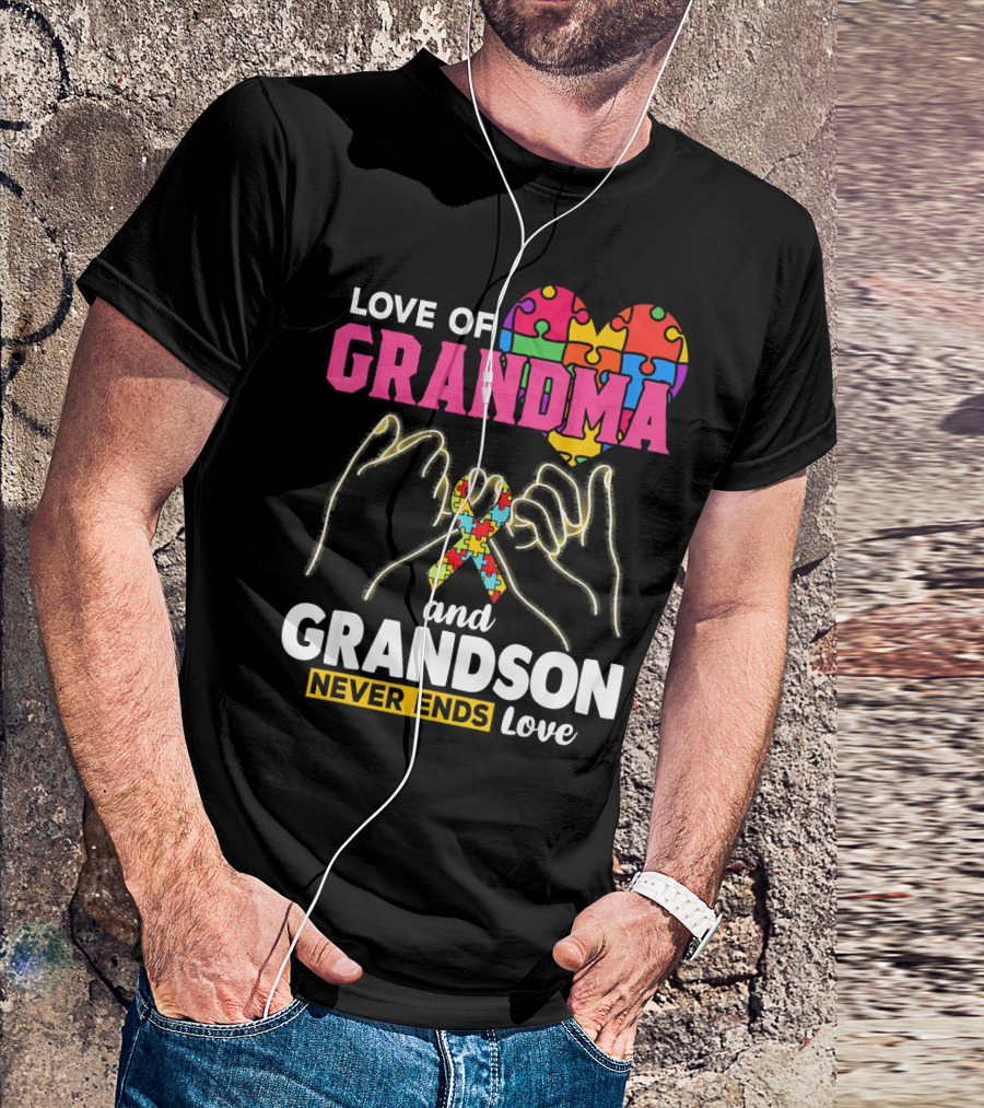 Love Of Grandma And Grandson Never Ends Love Puzzle Heart Hands T-Shirt