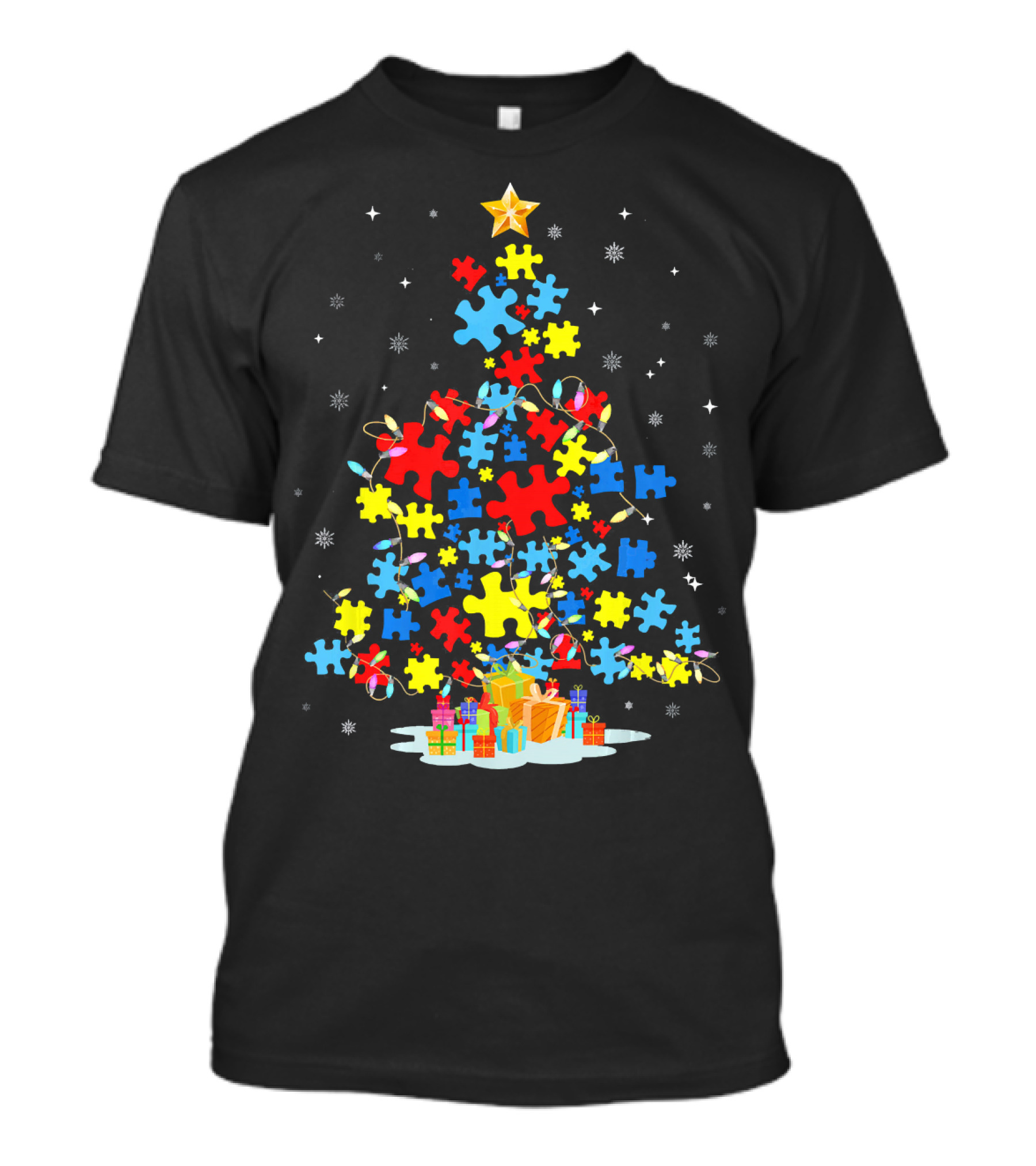 Puzzle Piece Autism Awareness Christmas Tree T-Shirt